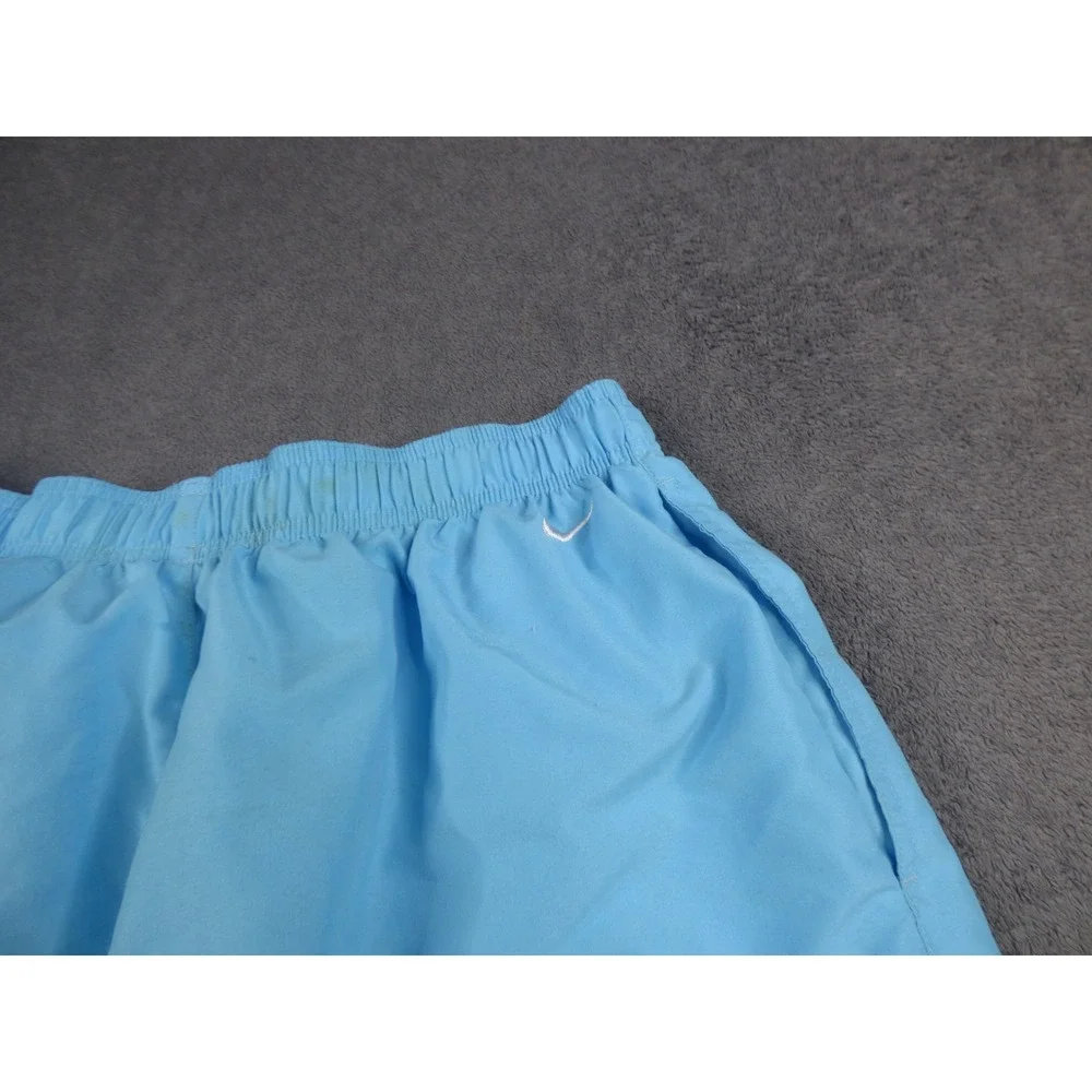 Nike Mens Swim Trunks Light Blue Mesh Lined Graphic Logo Shorts Size Large